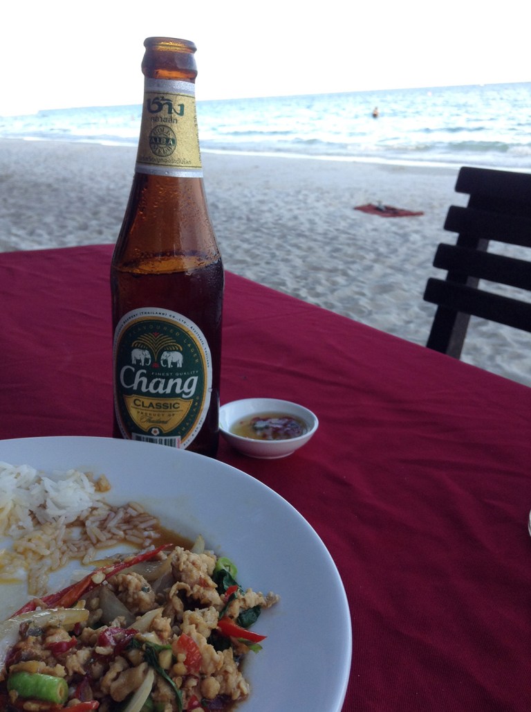 Gaprau gai is a staple of Thai cuisine. It goes great with Chang beer. 