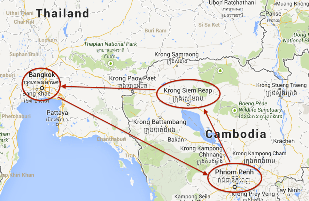 Bangkok => Phnom Penh => Siem Reap => Bangkok.